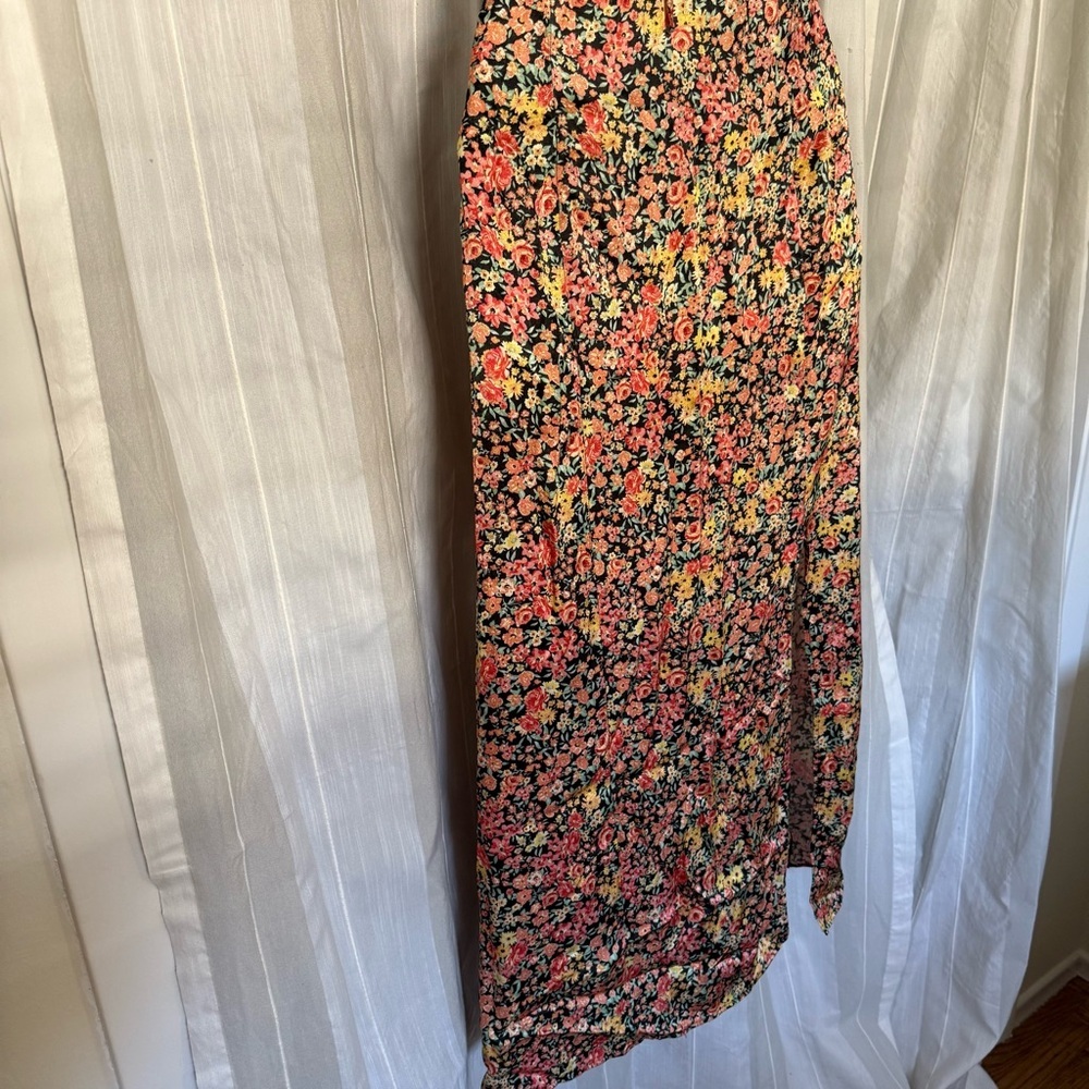 Topshop Satin Floral Sweetheart Midi Dress Black Multi US 10 - Picture 4 of 11